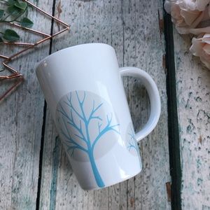 Davids tea perfect mug Icy trees silver blue ceramic cup winter holiday white